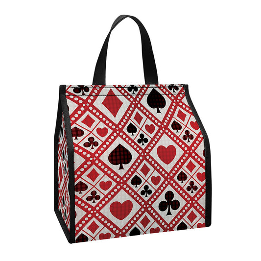 Playing Card Suits Plaid Pattern Print Insulated Lunch Tote