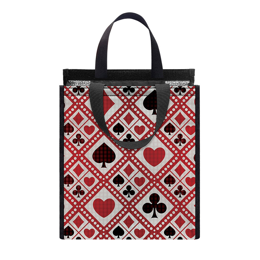 Playing Card Suits Plaid Pattern Print Insulated Lunch Tote