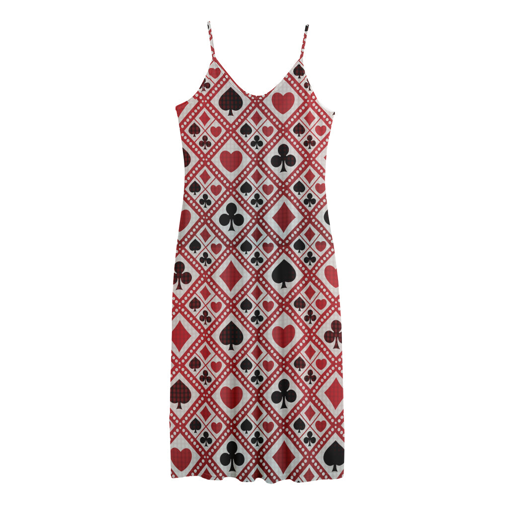 Playing Card Suits Plaid Pattern Print Jersey Midi Cami Dress