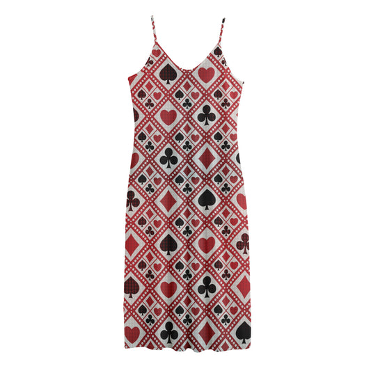 Playing Card Suits Plaid Pattern Print Jersey Midi Cami Dress