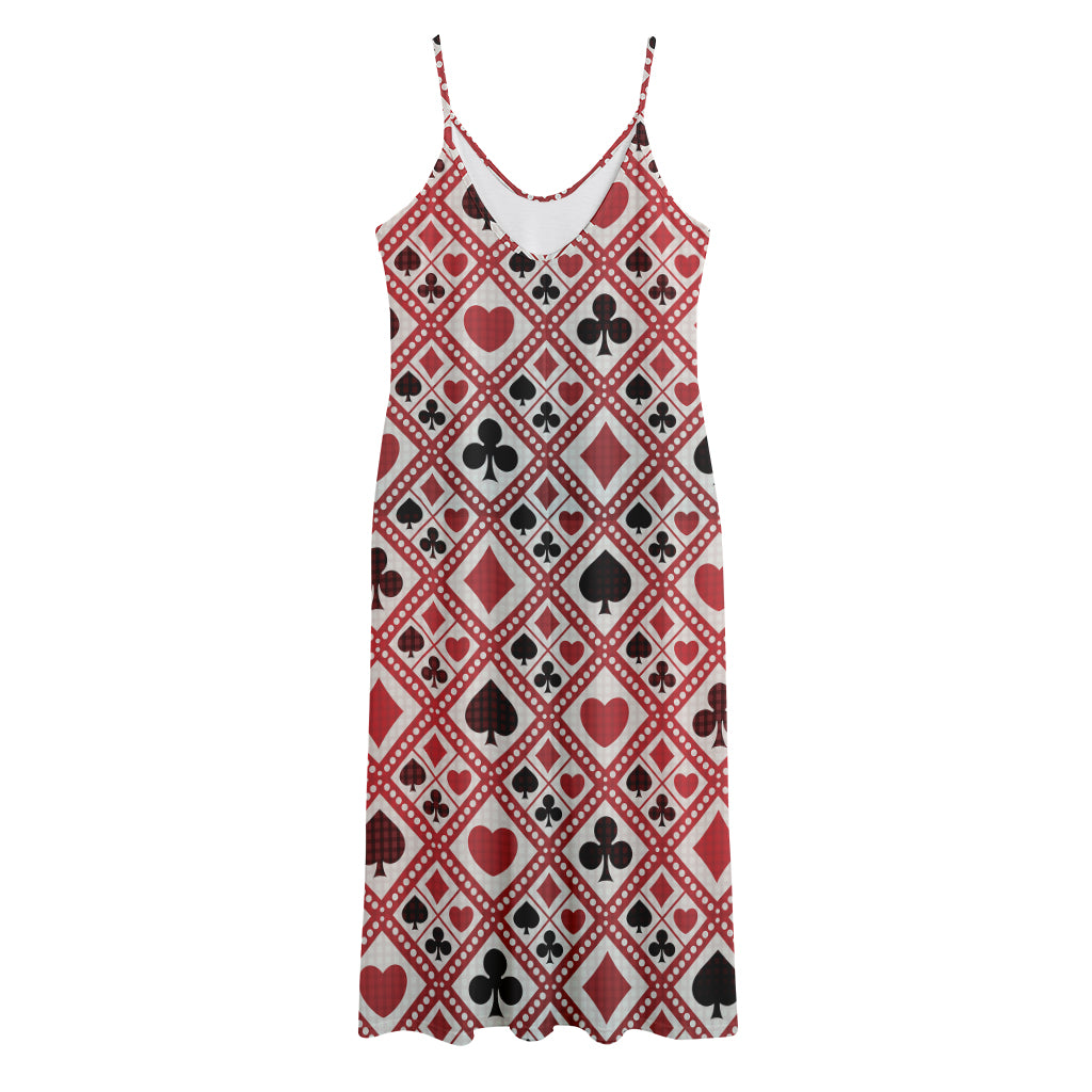 Playing Card Suits Plaid Pattern Print Jersey Midi Cami Dress