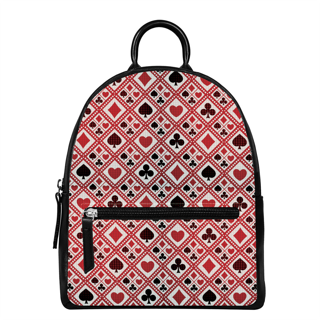 Playing Card Suits Plaid Pattern Print Leather Backpack