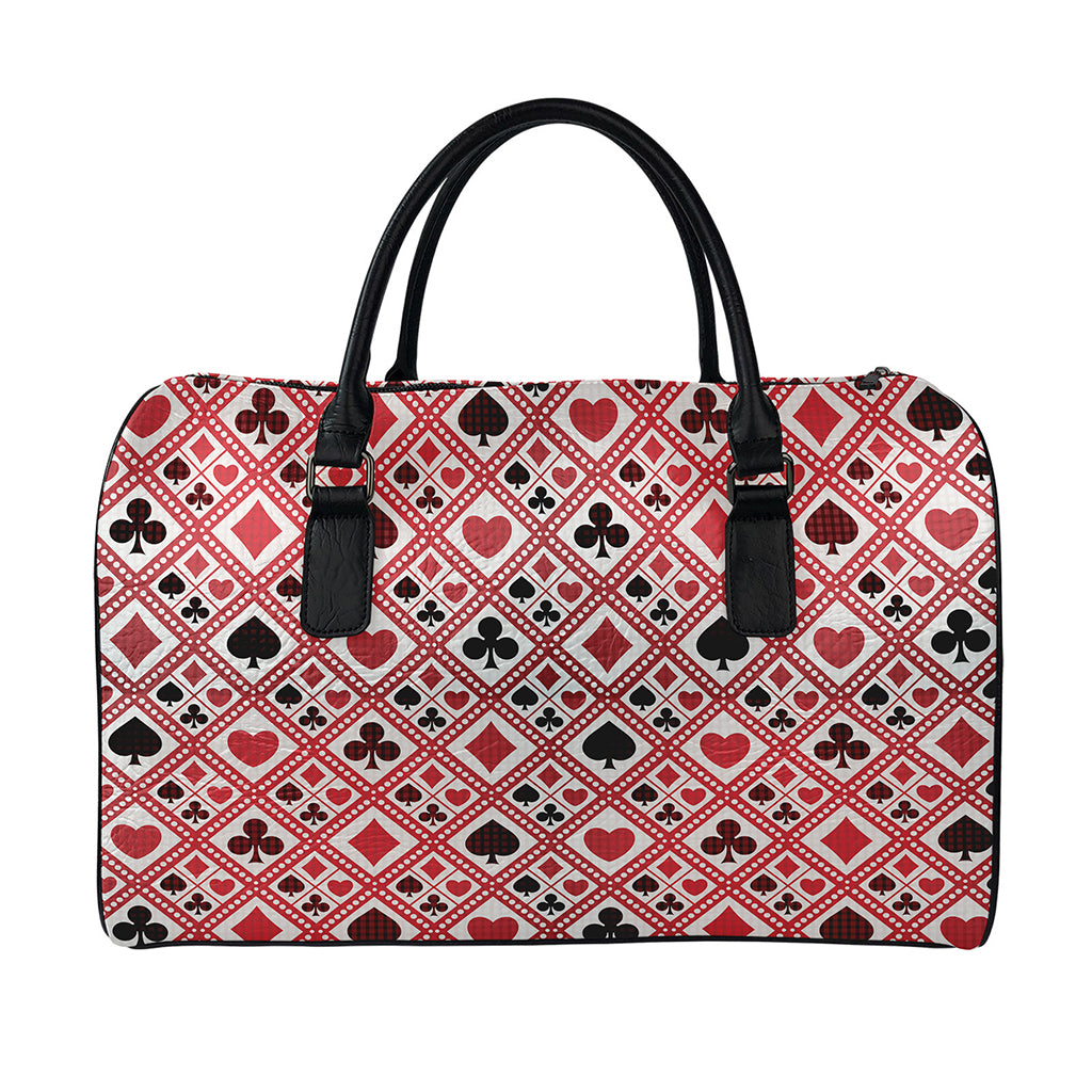 Playing Card Suits Plaid Pattern Print Leather Duffle Bag