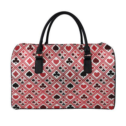 Playing Card Suits Plaid Pattern Print Leather Duffle Bag