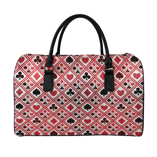 Playing Card Suits Plaid Pattern Print Leather Duffle Bag