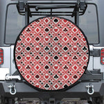 Playing Card Suits Plaid Pattern Print Leather Spare Tire Cover