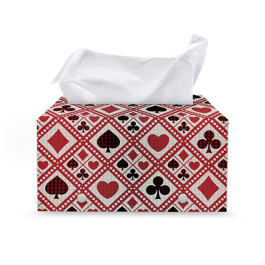 Playing Card Suits Plaid Pattern Print Leather Tissue Box Cover