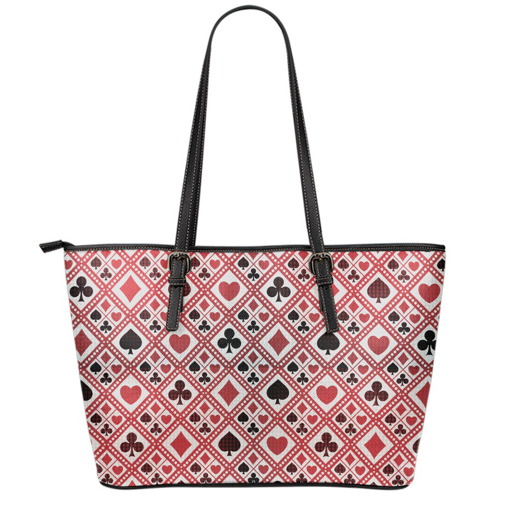 Playing Card Suits Plaid Pattern Print Leather Tote Bag
