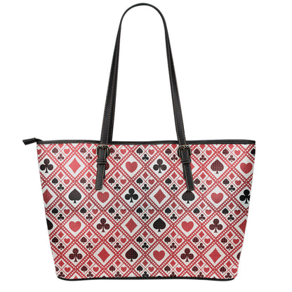Playing Card Suits Plaid Pattern Print Leather Tote Bag