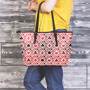 Playing Card Suits Plaid Pattern Print Leather Tote Bag