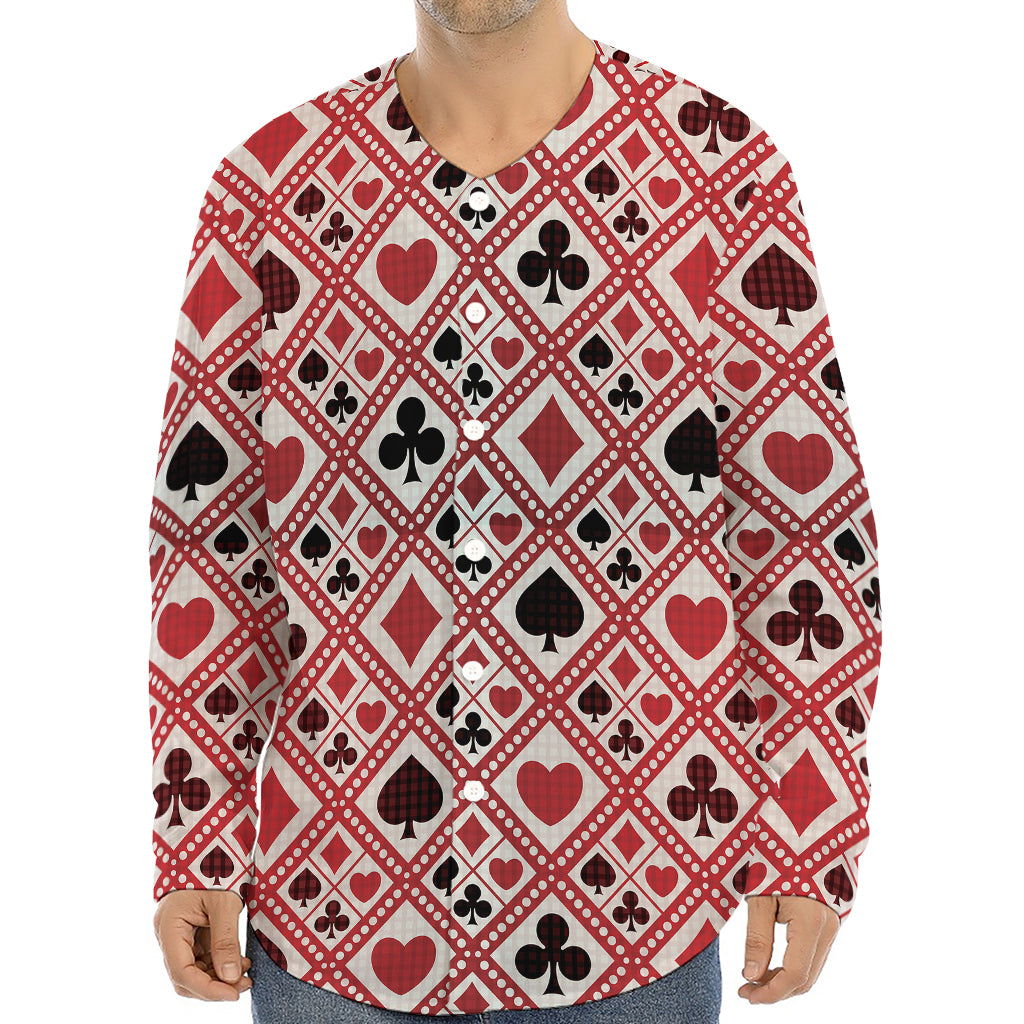 Playing Card Suits Plaid Pattern Print Long Sleeve Baseball Jersey
