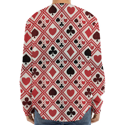 Playing Card Suits Plaid Pattern Print Long Sleeve Baseball Jersey