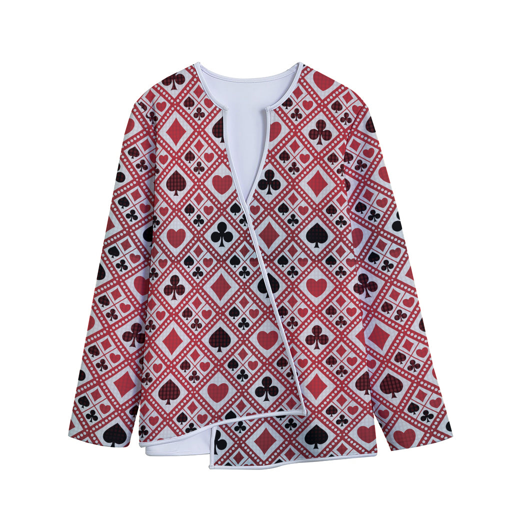 Playing Card Suits Plaid Pattern Print Long Sleeve Short Coat