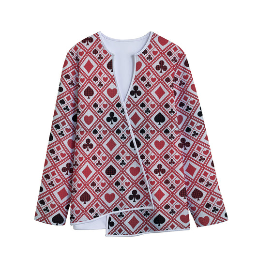 Playing Card Suits Plaid Pattern Print Long Sleeve Short Coat