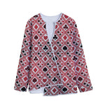 Playing Card Suits Plaid Pattern Print Long Sleeve Short Coat