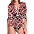 Playing Card Suits Plaid Pattern Print Long Sleeve Swimsuit