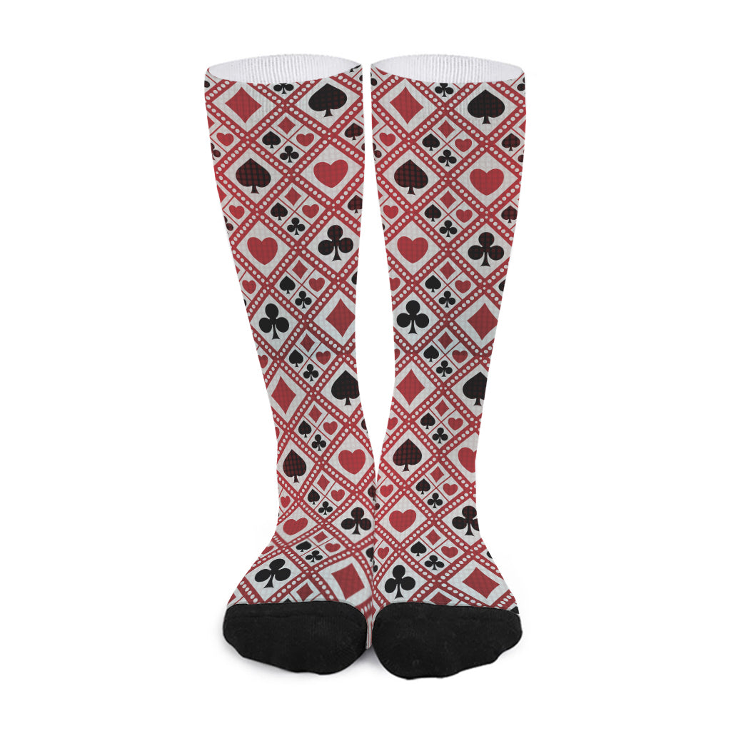 Playing Card Suits Plaid Pattern Print Long Socks