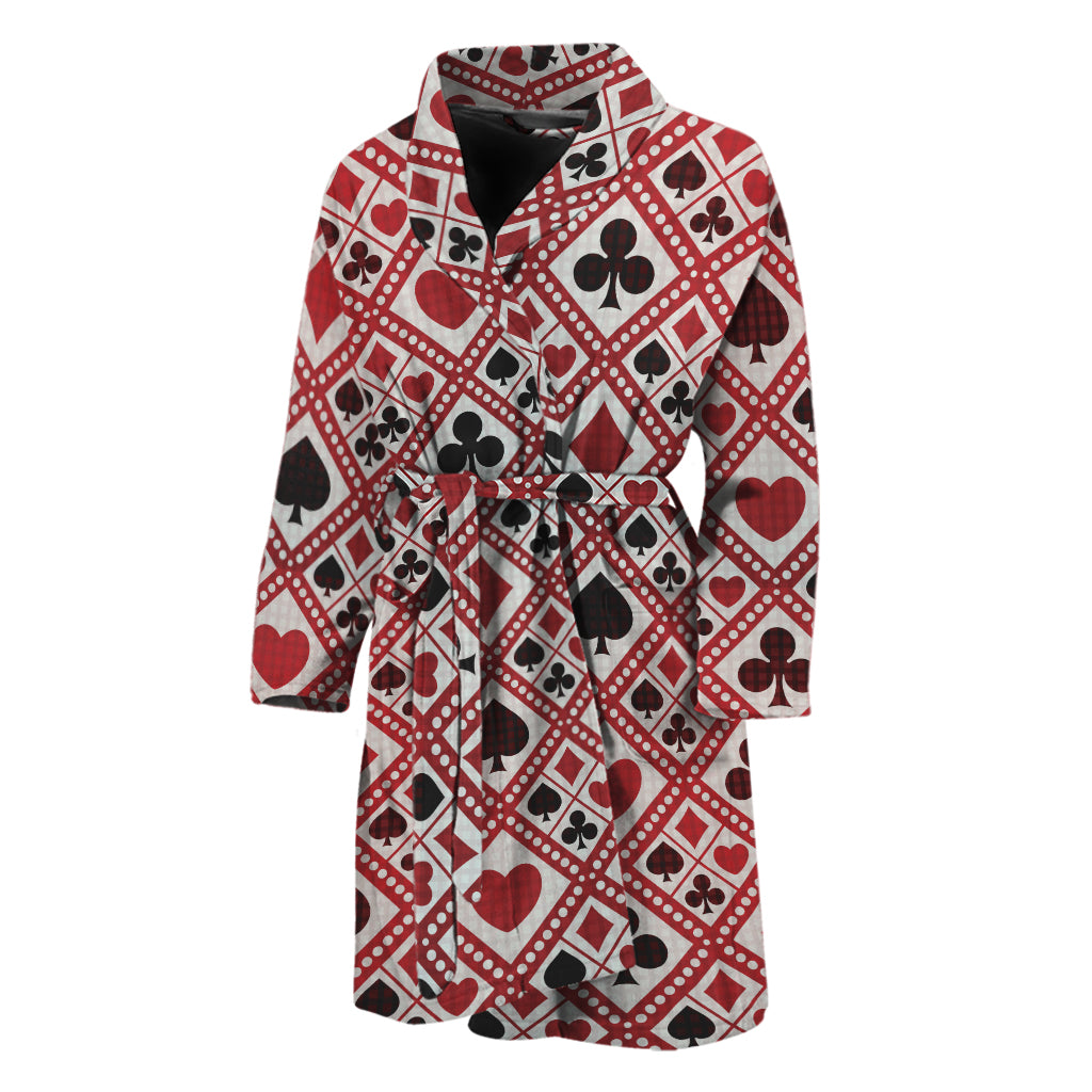 Playing Card Suits Plaid Pattern Print Men's Bathrobe
