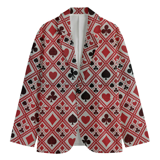 Playing Card Suits Plaid Pattern Print Men's Blazer