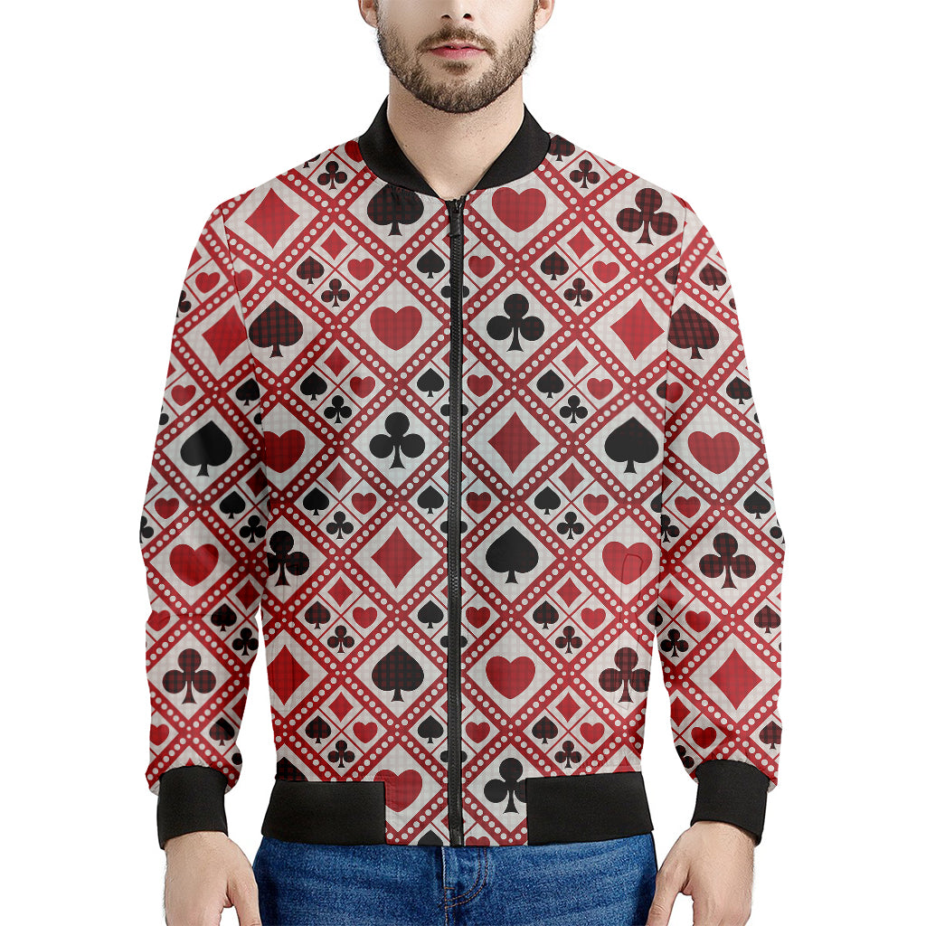 Playing Card Suits Plaid Pattern Print Men's Bomber Jacket
