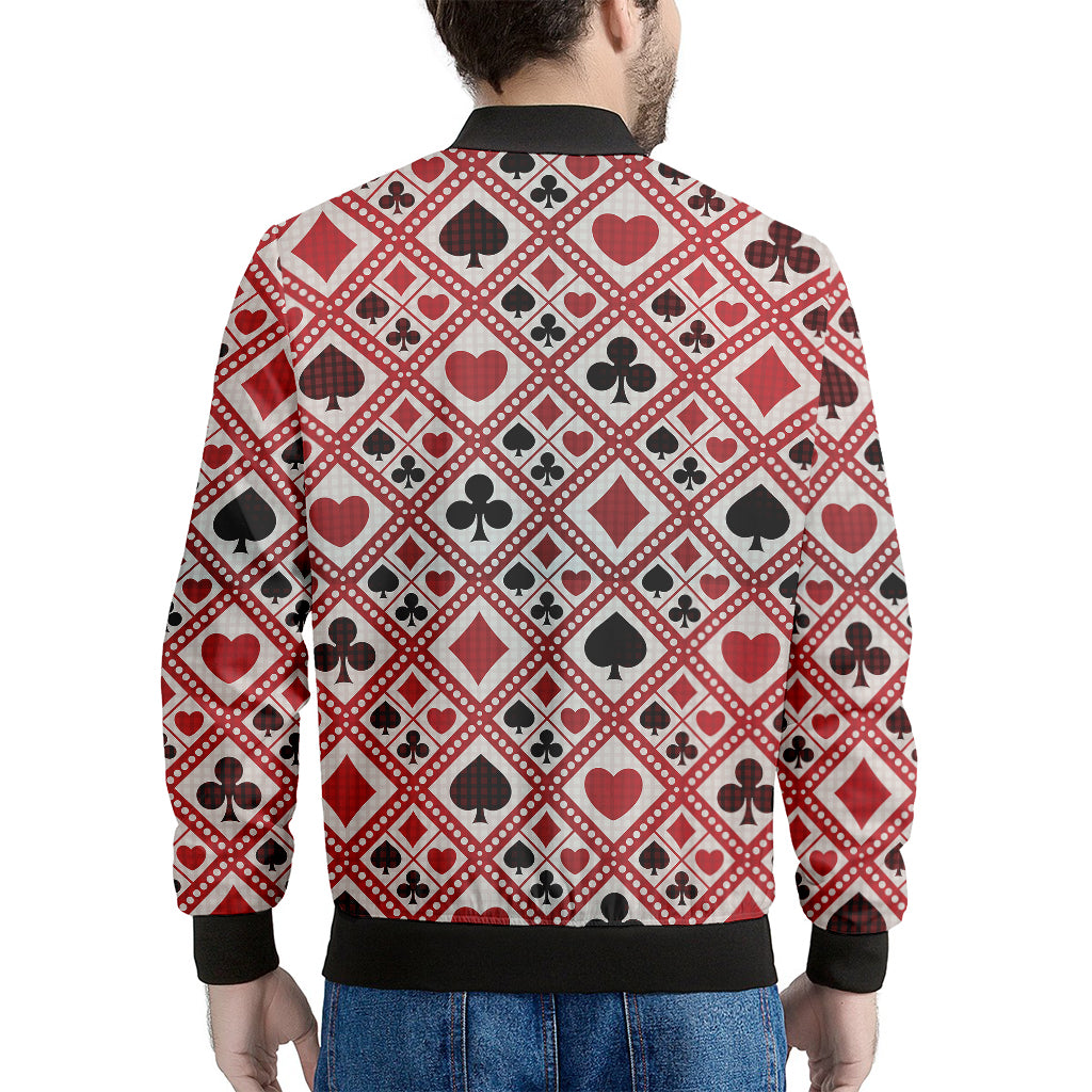 Playing Card Suits Plaid Pattern Print Men's Bomber Jacket
