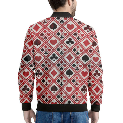Playing Card Suits Plaid Pattern Print Men's Bomber Jacket