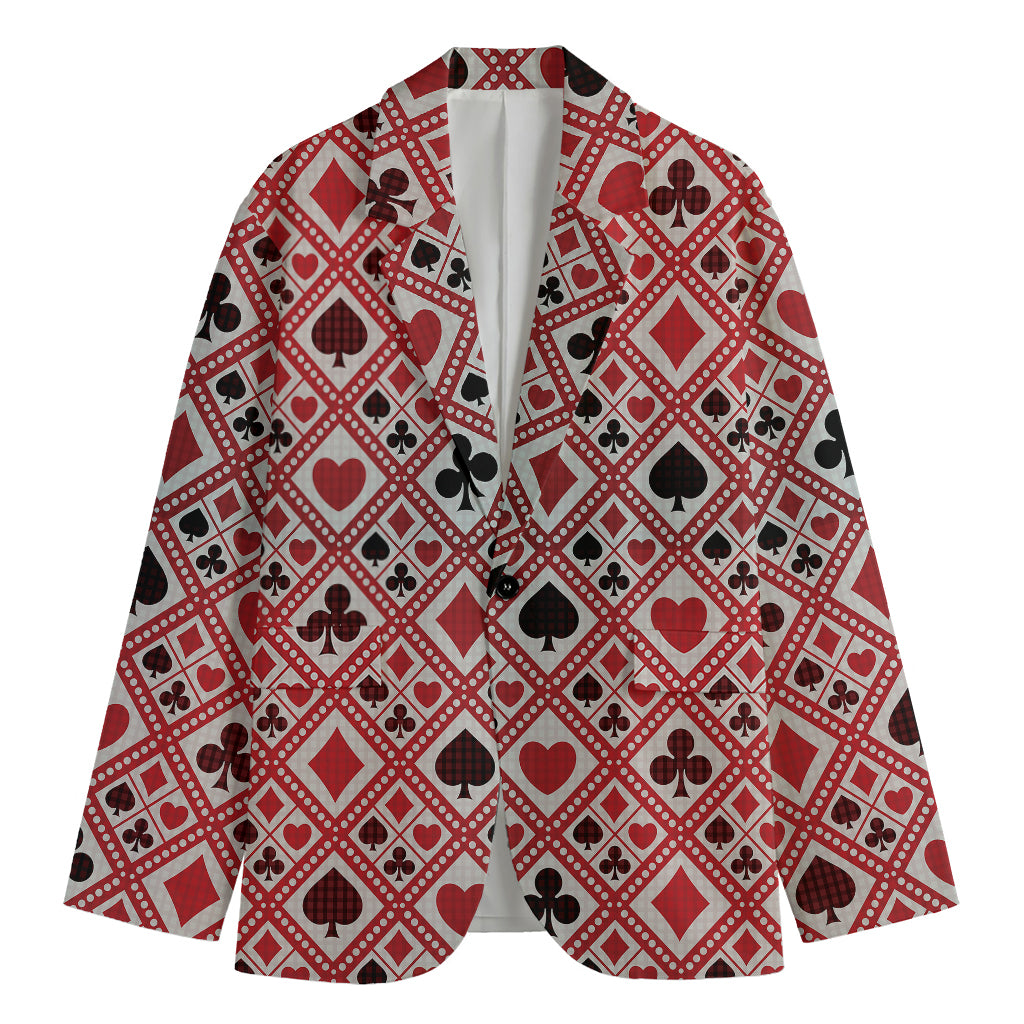Playing Card Suits Plaid Pattern Print Men's Cotton Blazer
