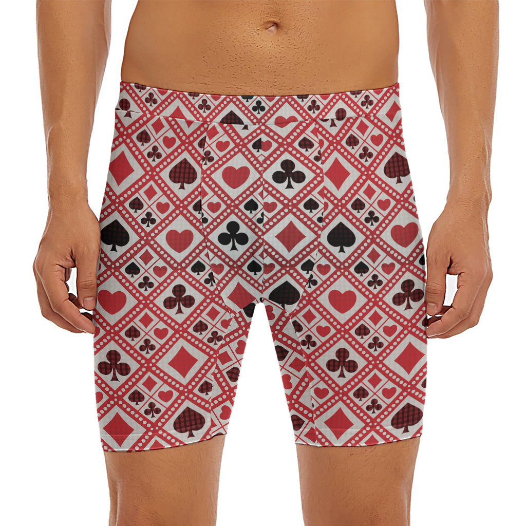 Playing Card Suits Plaid Pattern Print Men's Long Boxer Briefs