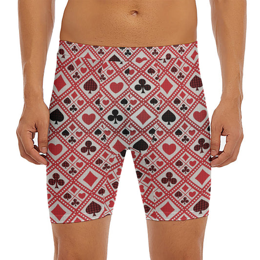 Playing Card Suits Plaid Pattern Print Men's Long Boxer Briefs