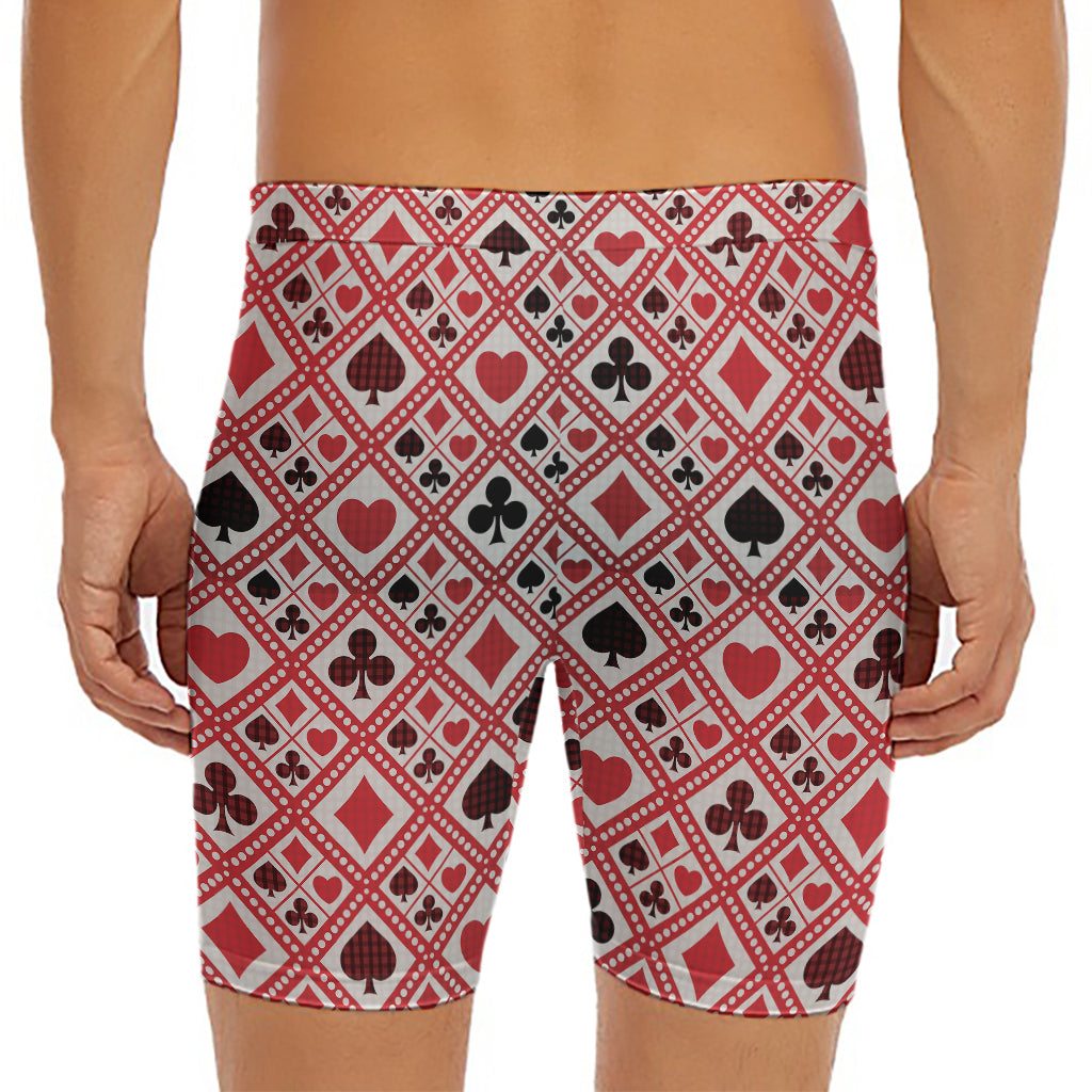 Playing Card Suits Plaid Pattern Print Men's Long Boxer Briefs