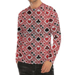 Playing Card Suits Plaid Pattern Print Men's Long Sleeve Rash Guard
