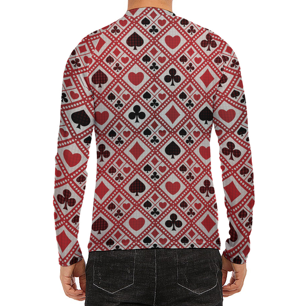 Playing Card Suits Plaid Pattern Print Men's Long Sleeve Rash Guard