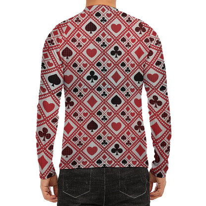 Playing Card Suits Plaid Pattern Print Men's Long Sleeve Rash Guard