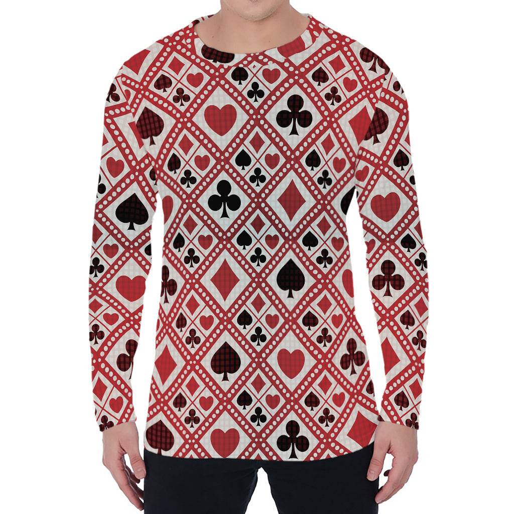 Playing Card Suits Plaid Pattern Print Men's Long Sleeve T-Shirt