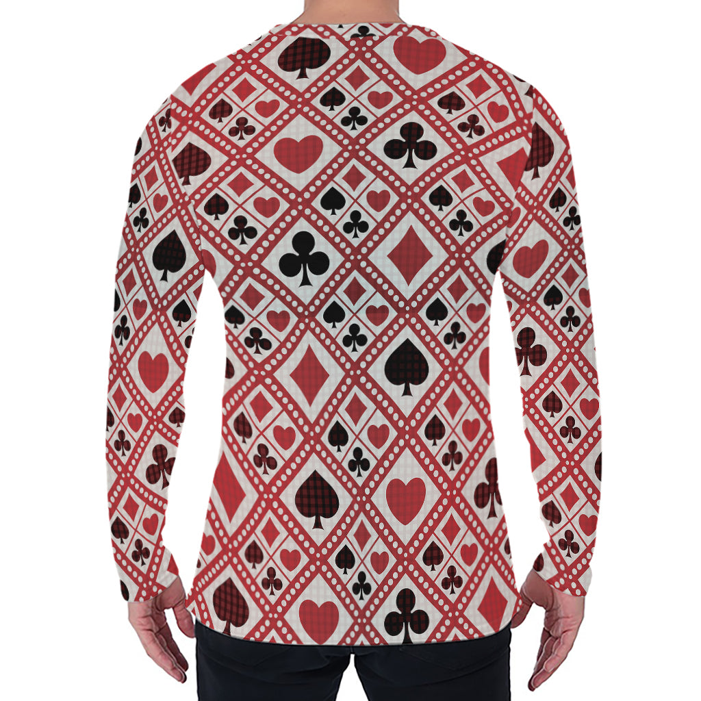 Playing Card Suits Plaid Pattern Print Men's Long Sleeve T-Shirt