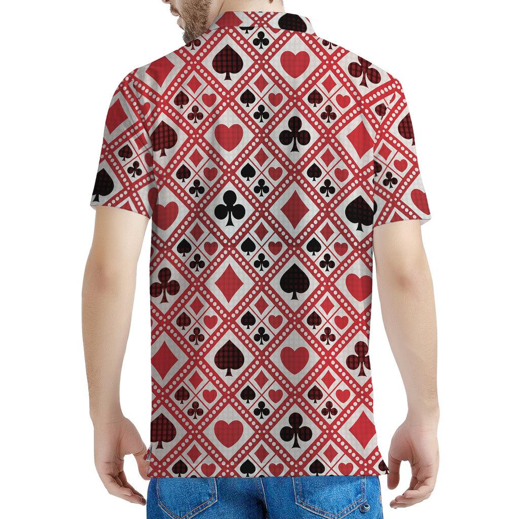 Playing Card Suits Plaid Pattern Print Men's Polo Shirt