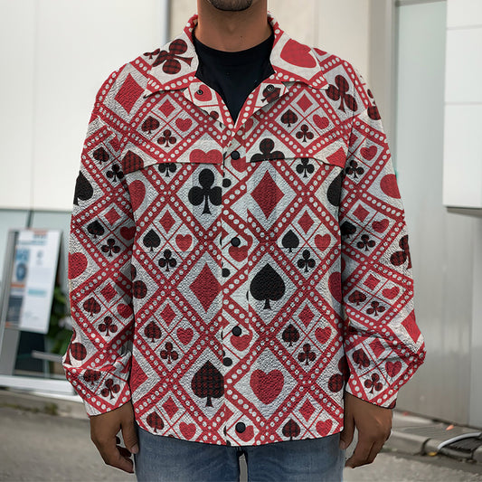 Playing Card Suits Plaid Pattern Print Men's Shirt Jacket