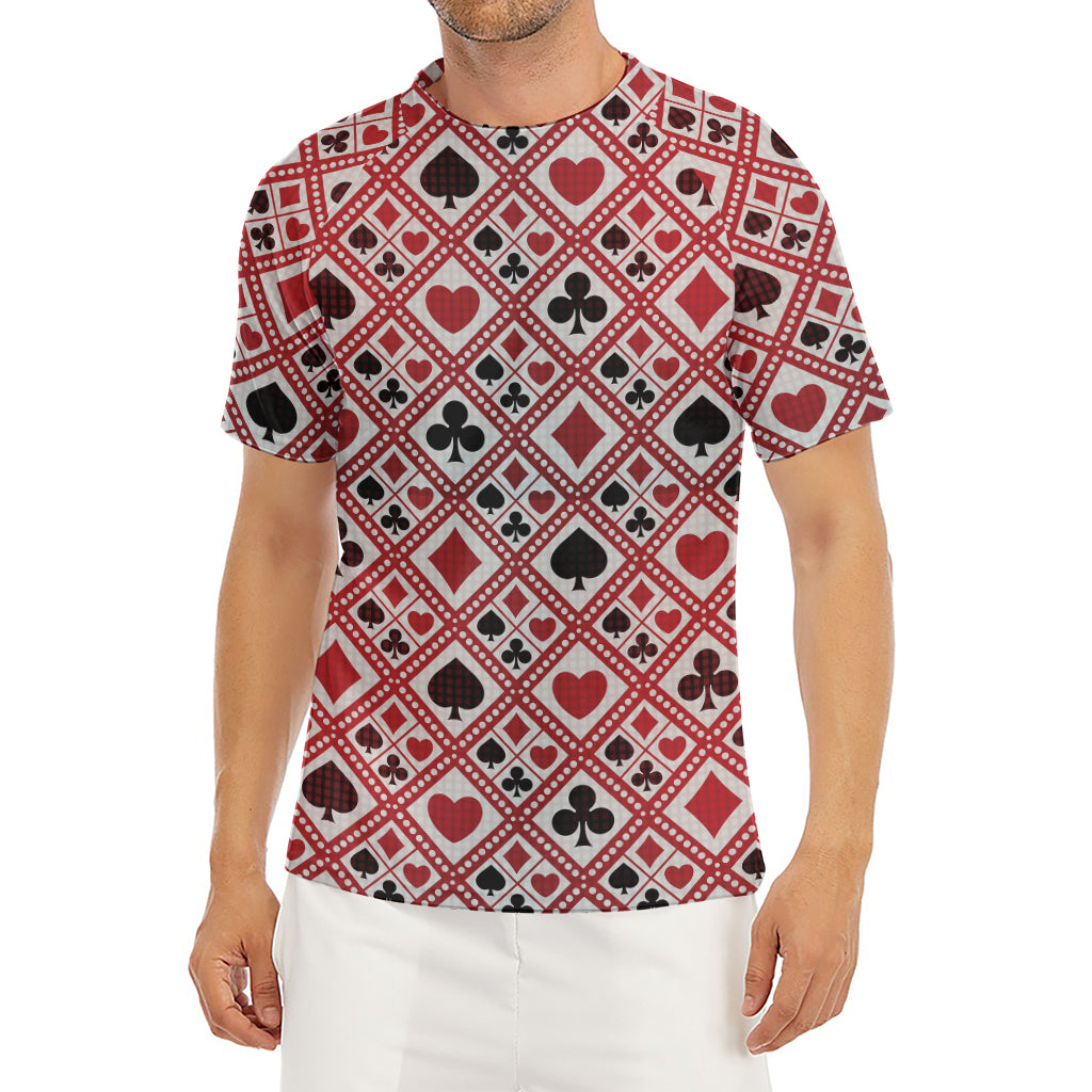 Playing Card Suits Plaid Pattern Print Men's Short Sleeve Rash Guard