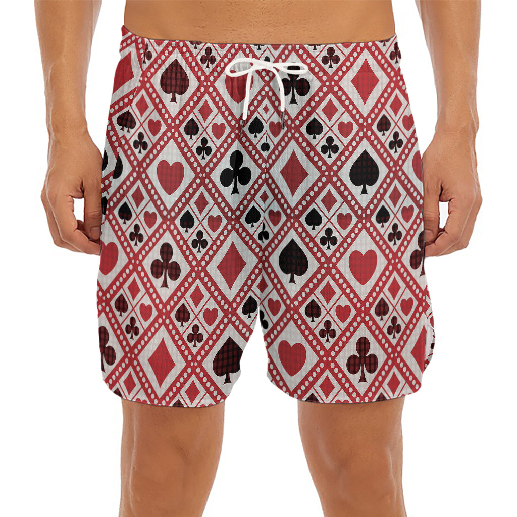 Playing Card Suits Plaid Pattern Print Men's Split Running Shorts