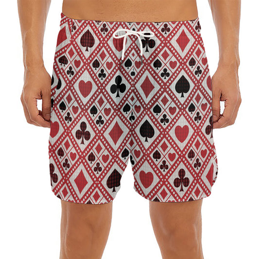 Playing Card Suits Plaid Pattern Print Men's Split Running Shorts
