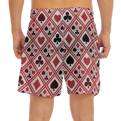 Playing Card Suits Plaid Pattern Print Men's Split Running Shorts