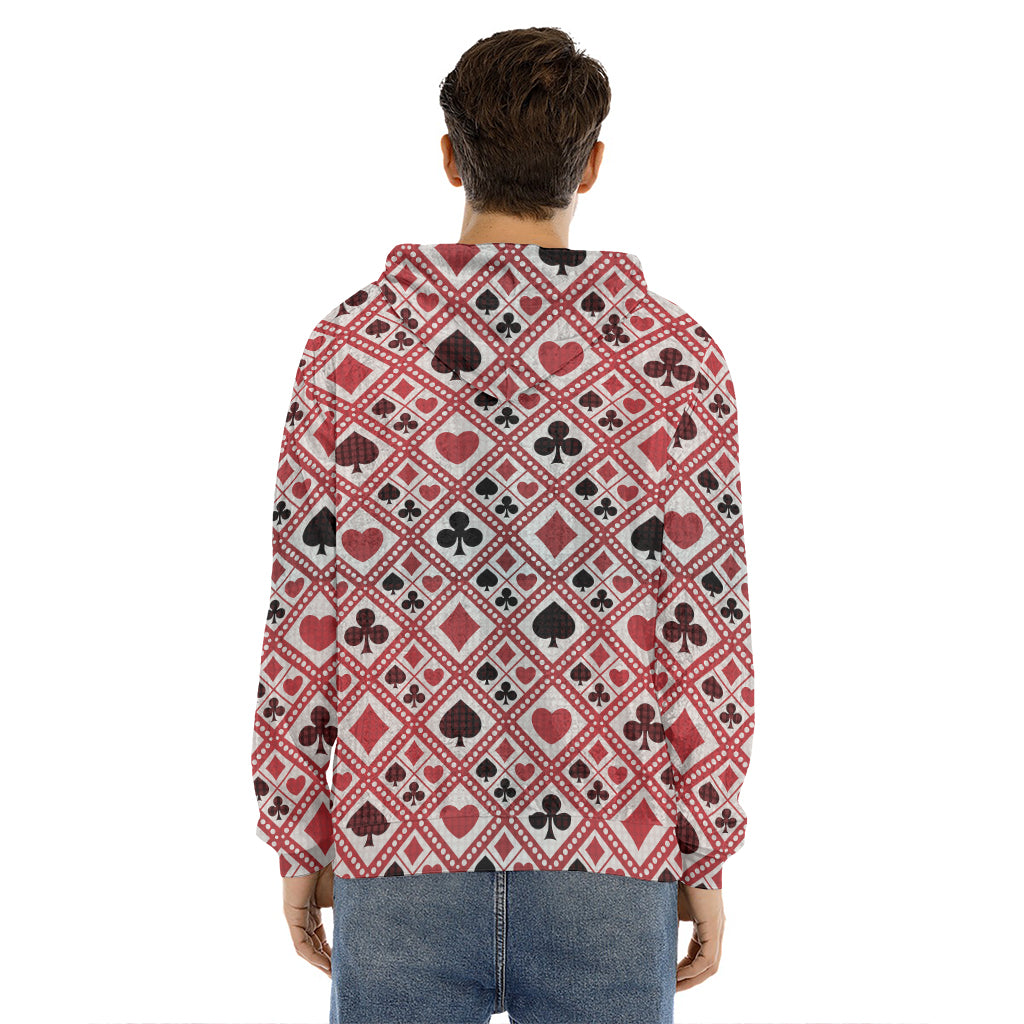 Playing Card Suits Plaid Pattern Print Men's Velvet Pullover Hoodie