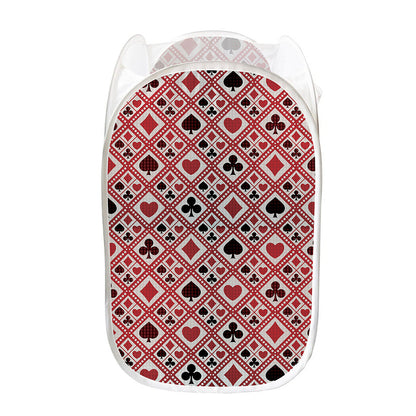 Playing Card Suits Plaid Pattern Print Mesh Laundry Hamper
