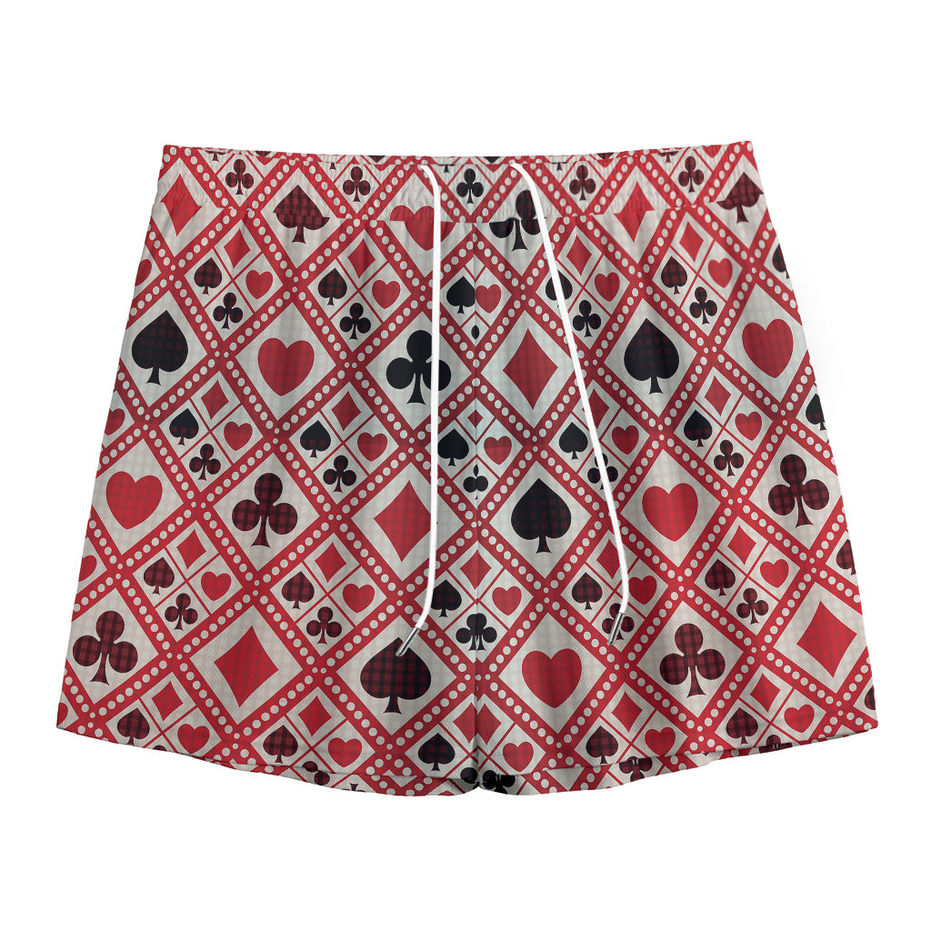 Playing Card Suits Plaid Pattern Print Mesh Shorts