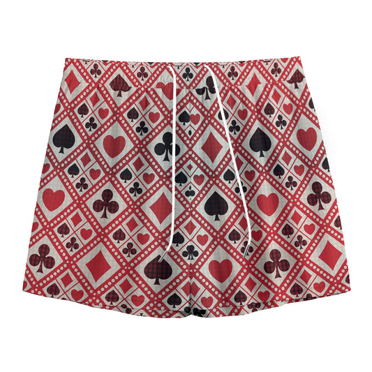 Playing Card Suits Plaid Pattern Print Mesh Shorts