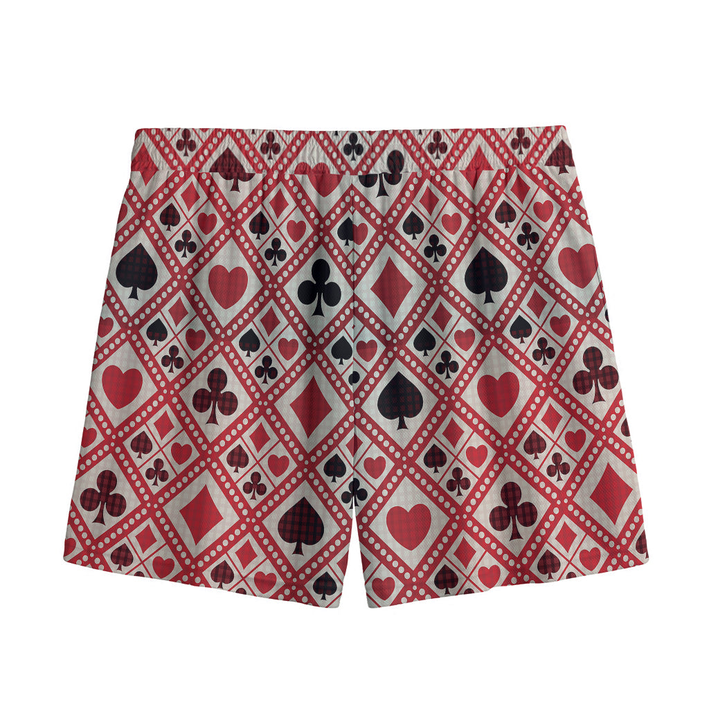 Playing Card Suits Plaid Pattern Print Mesh Shorts