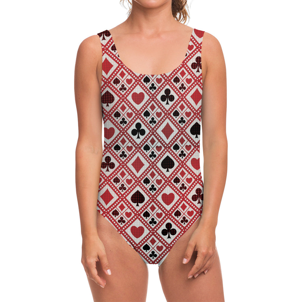 Playing Card Suits Plaid Pattern Print One Piece Swimsuit