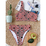 Playing Card Suits Plaid Pattern Print One Shoulder Bikini Top