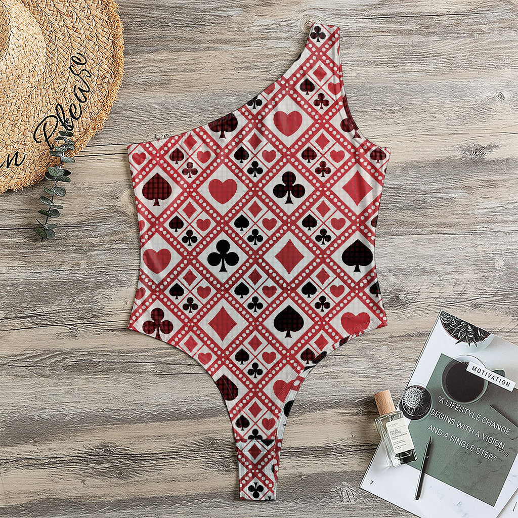 Playing Card Suits Plaid Pattern Print One Shoulder Bodysuit