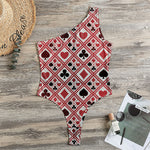 Playing Card Suits Plaid Pattern Print One Shoulder Bodysuit